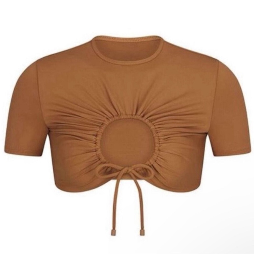 NWT SKIMS Recycled Ruched T-Shirt Swim Top Almond Sz 4X